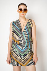 Missoni Knit Cowl Neck Mini Top in Multicolour Stripes
