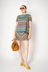 Missoni Open Back A-line Knit Short Sleeve top in Multicolour Stripes