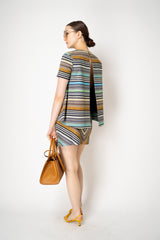 Missoni Open Back A-line Knit Short Sleeve top in Multicolour Stripes