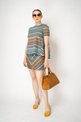 Missoni Open Back A-line Knit Short Sleeve top in Multicolour Stripes