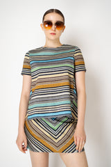 Missoni Open Back A-line Knit Short Sleeve top in Multicolour Stripes
