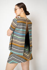 Missoni Open Back A-line Knit Short Sleeve top in Multicolour Stripes