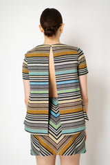 Missoni Open Back A-line Knit Short Sleeve top in Multicolour Stripes