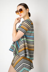 Missoni Open Back A-line Knit Short Sleeve top in Multicolour Stripes