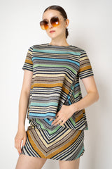Missoni Open Back A-line Knit Short Sleeve top in Multicolour Stripes