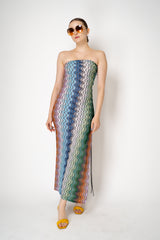 Missoni Stretch Knit Strapless Dress in Multicolour Square Chevron