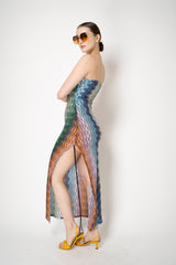 Missoni Stretch Knit Strapless Dress in Multicolour Square Chevron