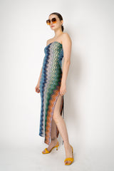 Missoni Stretch Knit Strapless Dress in Multicolour Square Chevron