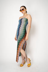 Missoni Stretch Knit Strapless Dress in Multicolour Square Chevron
