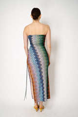 Missoni Stretch Knit Strapless Dress in Multicolour Square Chevron