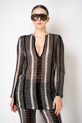 Missoni Long Sleeve Crochet Knit Cover-Up in Black and White