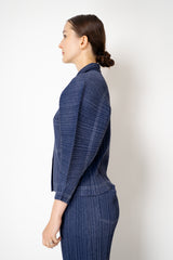 Pleats Please Issey Miyake Cotton Denim Bat Sleeve Jacket in Indigo Blue Wash