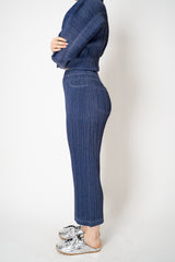 Pleats Please Issey Miyake Cotton Denim Straight Leg Pants in Indigo Blue Wash