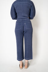 Pleats Please Issey Miyake Cotton Denim Straight Leg Pants in Indigo Blue Wash