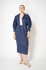 Pleats Please Issey Miyake Cotton Denim Bat Sleeve Jacket in Indigo Blue Wash