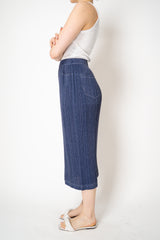 Pleats Please Issey Miyake Cotton Denim Ankle Length Pencil Skirt in Indigo Blue Wash