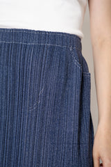 Pleats Please Issey Miyake Cotton Denim Ankle Length Pencil Skirt in Indigo Blue Wash