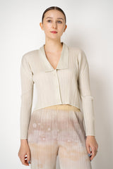 Pleats Please Issey Miyake Monthly Colors: May Collared Cardigan in Ivory