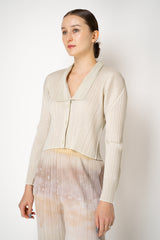 Pleats Please Issey Miyake Monthly Colors: May Collared Cardigan in Ivory