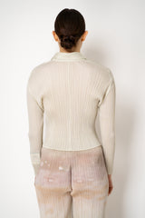 Pleats Please Issey Miyake Monthly Colors: May Collared Cardigan in Ivory