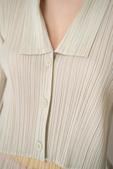 Pleats Please Issey Miyake Monthly Colors: May Collared Cardigan in Ivory