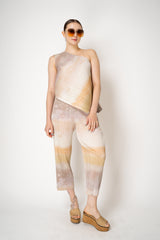 Pleats Please Issey Miyake Sea Bubble One Shoulder Asymmetric Top in Sandy Beige