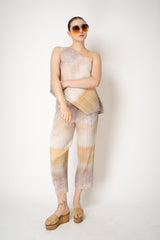 Pleats Please Issey Miyake Sea Bubble Straight Leg Trousers in Sandy Beige