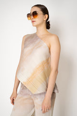 Pleats Please Issey Miyake Sea Bubble One Shoulder Asymmetric Top in Sandy Beige