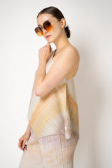 Pleats Please Issey Miyake Sea Bubble One Shoulder Asymmetric Top in Sandy Beige