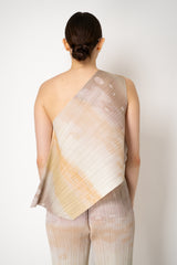 Pleats Please Issey Miyake Sea Bubble One Shoulder Asymmetric Top in Sandy Beige