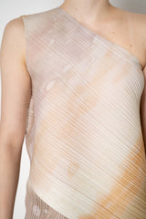 Pleats Please Issey Miyake Sea Bubble One Shoulder Asymmetric Top in Sandy Beige
