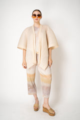 Pleats Please Issey Miyake Lucid Pleats Draping Cardigan with Tie Front in Light Beige