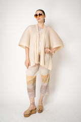 Pleats Please Issey Miyake Lucid Pleats Draping Cardigan with Tie Front in Light Beige