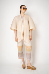 Pleats Please Issey Miyake Lucid Pleats Draping Cardigan with Tie Front in Light Beige