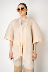 Pleats Please Issey Miyake Lucid Pleats Draping Cardigan with Tie Front in Light Beige