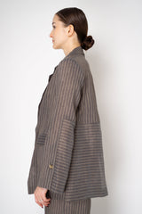 Annette Gortz Linen Blend Striped Patchwork Blazer in Grey