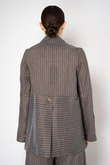 Annette Gortz Linen Blend Striped Patchwork Blazer in Grey