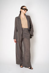 Annette Gortz Linen Blend Striped Patchwork Blazer in Grey