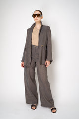 Annette Gortz Linen Blend Striped Patchwork Blazer in Grey