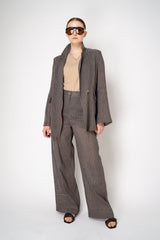 Annette Gortz Linen Blend Striped Patchwork Blazer in Grey