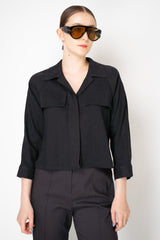 Lorena Antoniazzi Linen Blend Cropped Front Jacket in Black Vancouver. Shop Online or in Store.