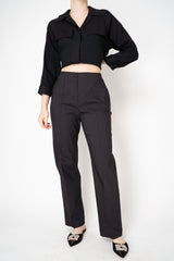 Peter O. Mahler Linen Viscose High-Rise Straight Leg Trousers in Charcoal