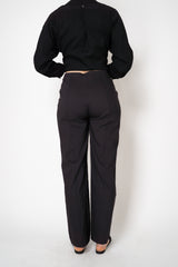 Peter O. Mahler Linen Viscose High-Rise Straight Leg Trousers in Charcoal