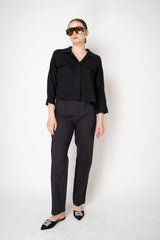 Peter O. Mahler Linen Viscose High-Rise Straight Leg Trousers in Charcoal