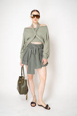Balmain Calfskin Leather Backpack with Gold Metal Chains in Olive Green