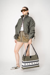 Balmain Release Shopper Medium-Canvas & Calfskin in Olive Green