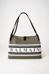 Balmain Release Shopper Medium-Canvas & Calfskin in Olive Green