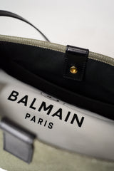 Balmain Release Shopper Medium-Canvas & Calfskin in Olive Green