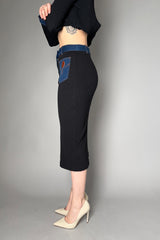 Moschino Jeans Ribbed Knit and Denim Midi-Skirt in Black- Ashia Mode- Vancouver, BC