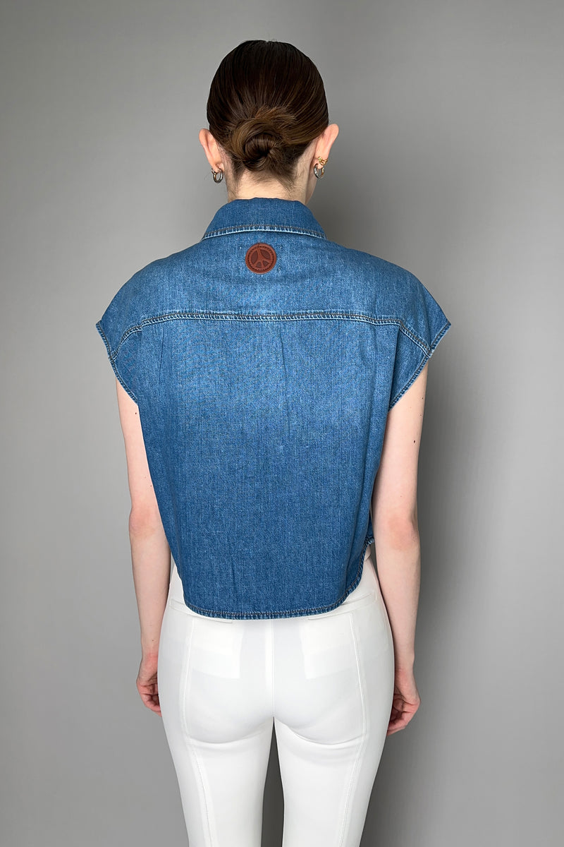 Moschino Jeans Heart Pockets Sleeveless Chambray Shirt